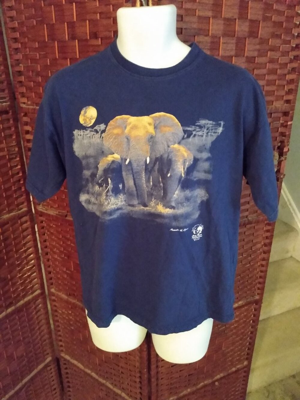 Vintage 90s Elephant Print T shirt Reflections Of Africa Medium Wildlife